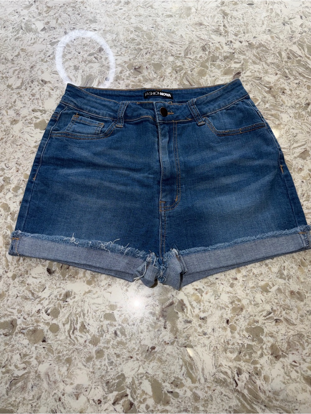 Fashion Nova Medium Blue Rolled Hem Denim Shorts